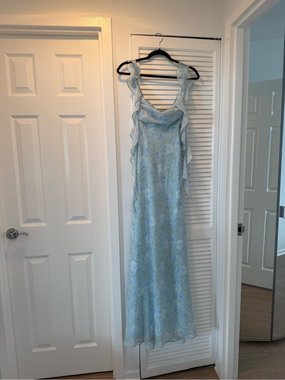 Light Blue Floral Ruffle Slip Dress
